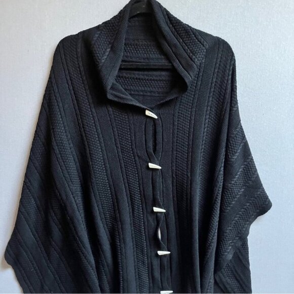 NWT Blue Sky organic bamboo cotton cable knit shawl sweater cape - Picture 5 of 8